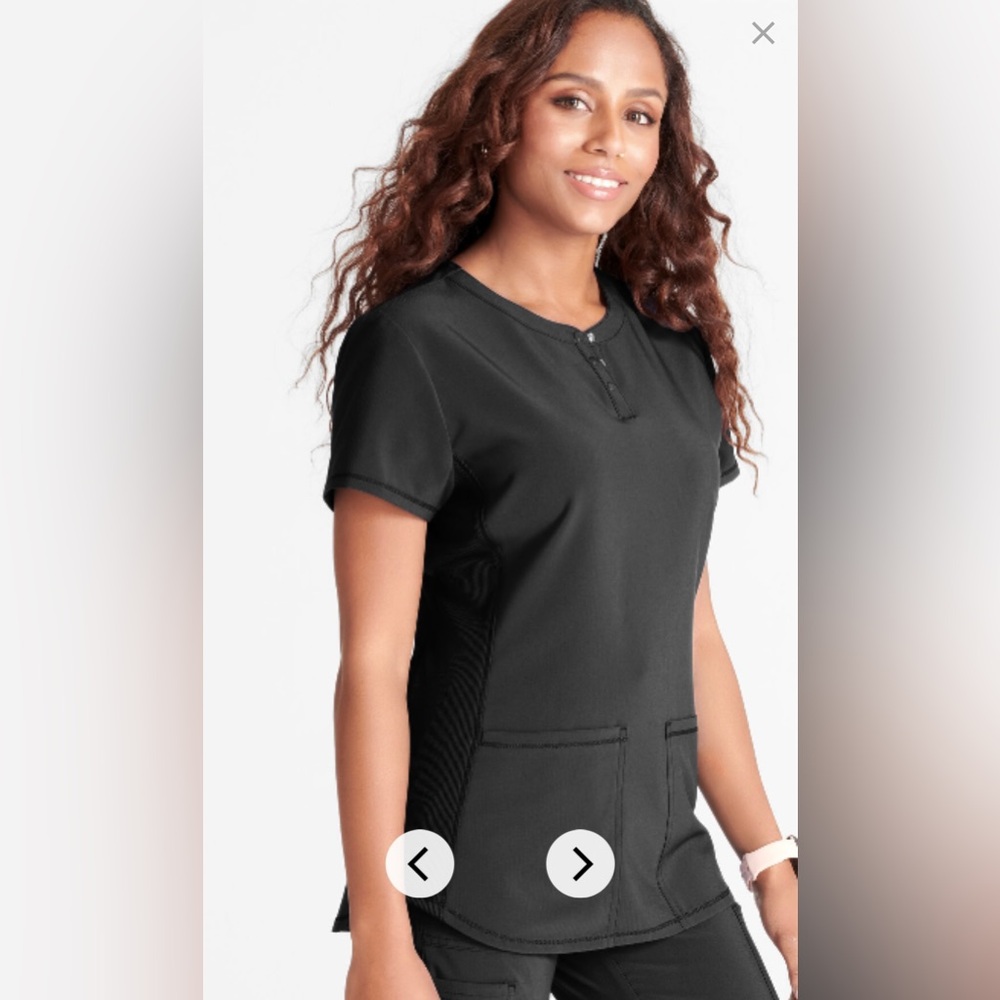 Cherokee Collection Women's 3-Pocket STRETCH Rib-Knit Side Snap Henley Scrub Set